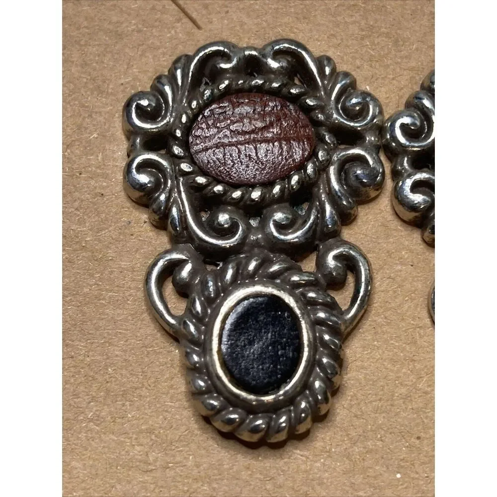 Brighton Retired Leather Black Brown EARRINGS Silver Tone‎